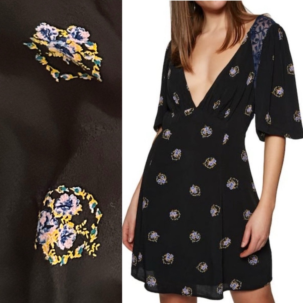Free People Women’s Mockingbird Open Back Lace Mini Dress Black Size 8